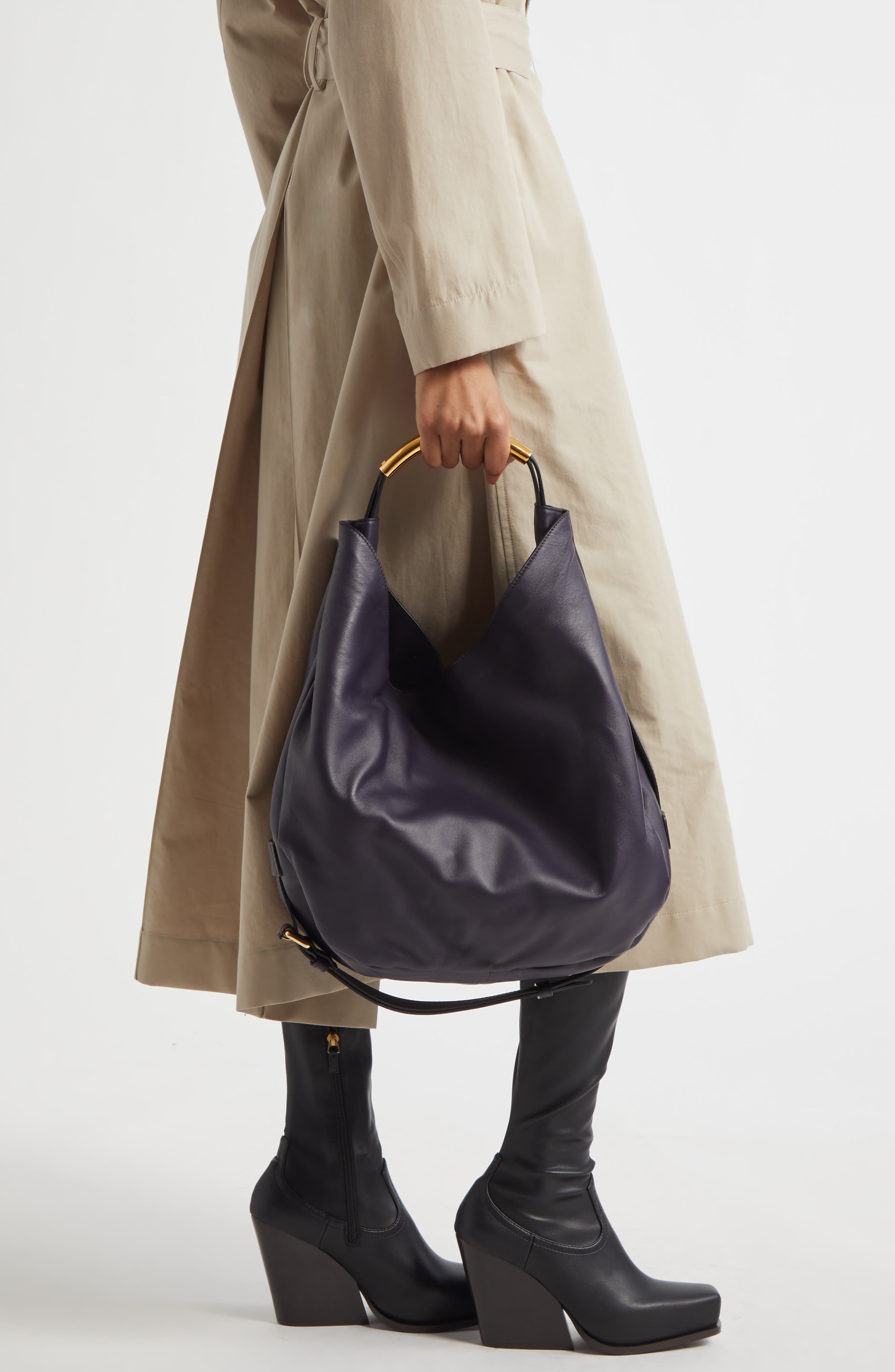 Moschino Handle Me Leather Hobo Bag, Alternate, color, Violet