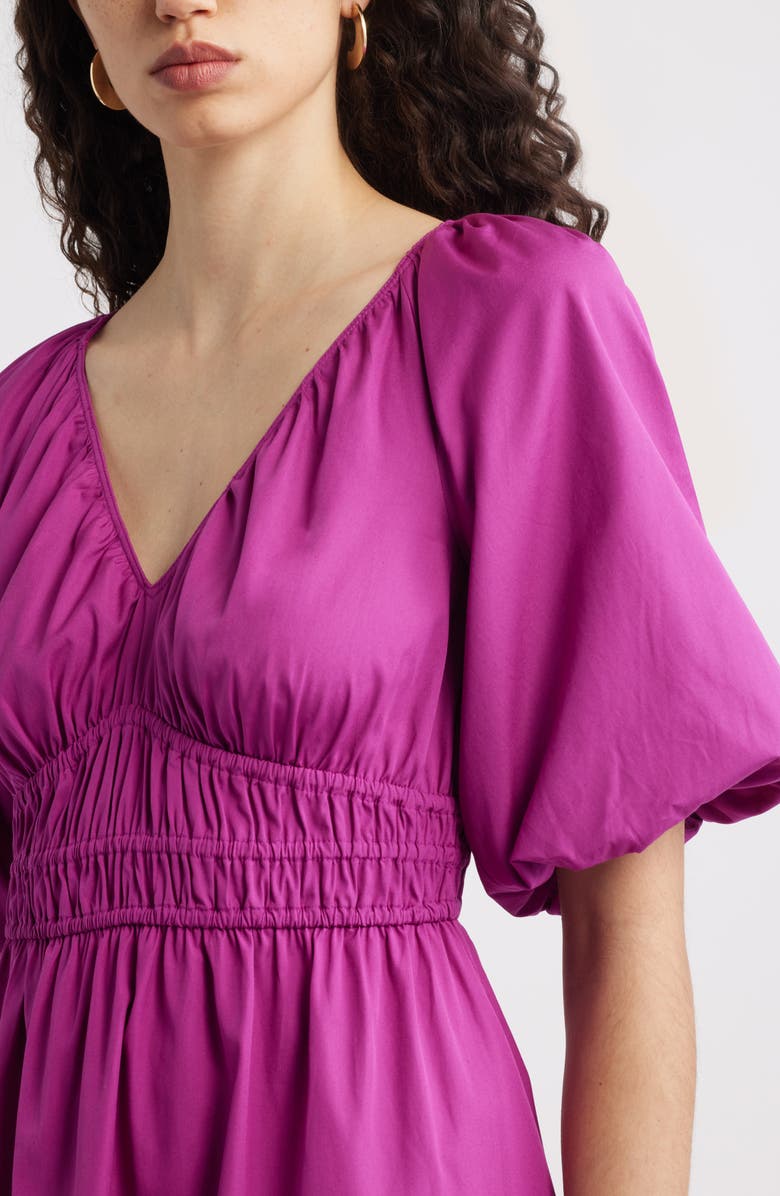 Nordstrom Puff Sleeve Cotton Poplin Dress, Alternate, color, Pink Wild Aster