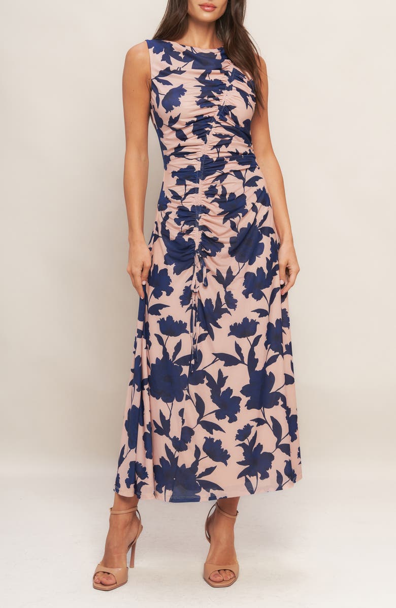 FLYING TOMATO Floral Sleeveless Ruched Mesh Maxi Dress, Alternate, color,