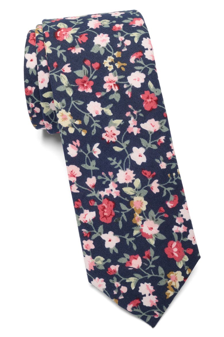 Harkins Floral Print Tie, Main, color, NAVY