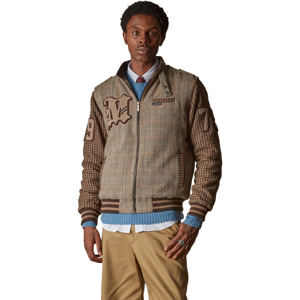 Members Only Tweed Wool Blend Varsity Jacket In Gray