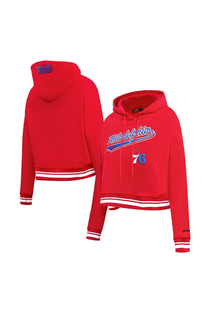 PRO STANDARD Women's Pro Standard Red Philadelphia 76ers Script Tail Cropped Pullover Hoodie, Main, color, Red