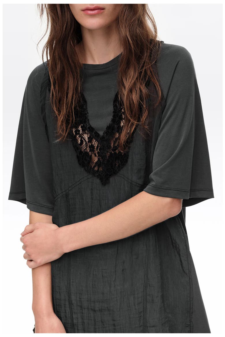 Lace Bib T-shirt, Alternate, color, WASHED BLACK