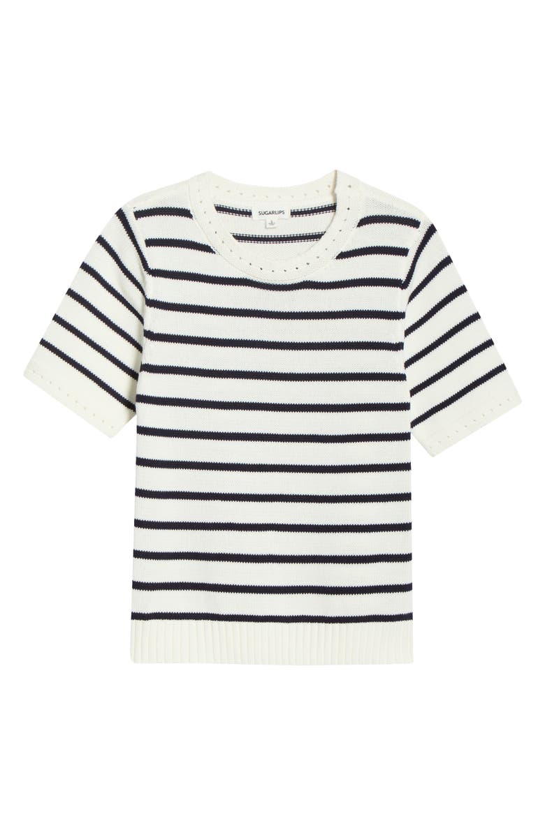 SUGARLIPS Tessie Stripe Short Sleeve Cotton Sweater, Main, color, 
