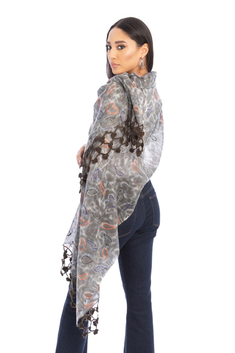 Mix Print Fringe Scarf, Alternate, color, GREY