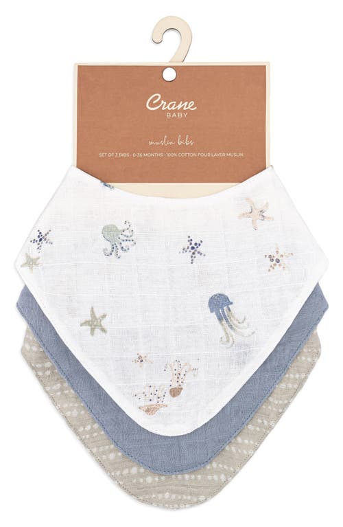Crane Baby 3-pack Cotton Muslin Bandana Baby Bibs In Gray