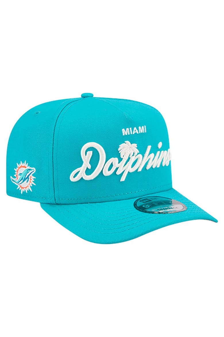 Men's New Era  Aqua Miami Dolphins Local Play A-Frame 9FIFTY Snapback Hat, Main, color, Aqua