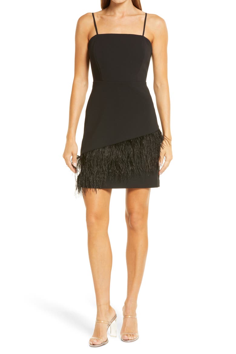 Feather Minidress, Main, color, BLACK