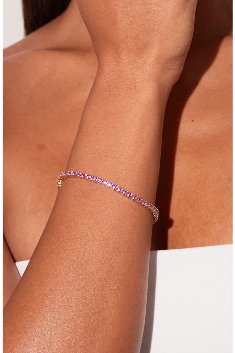 Lab Grown Pink Sapphire Tennis Bracelet, Alternate, color, Yellow Gold Vermeil