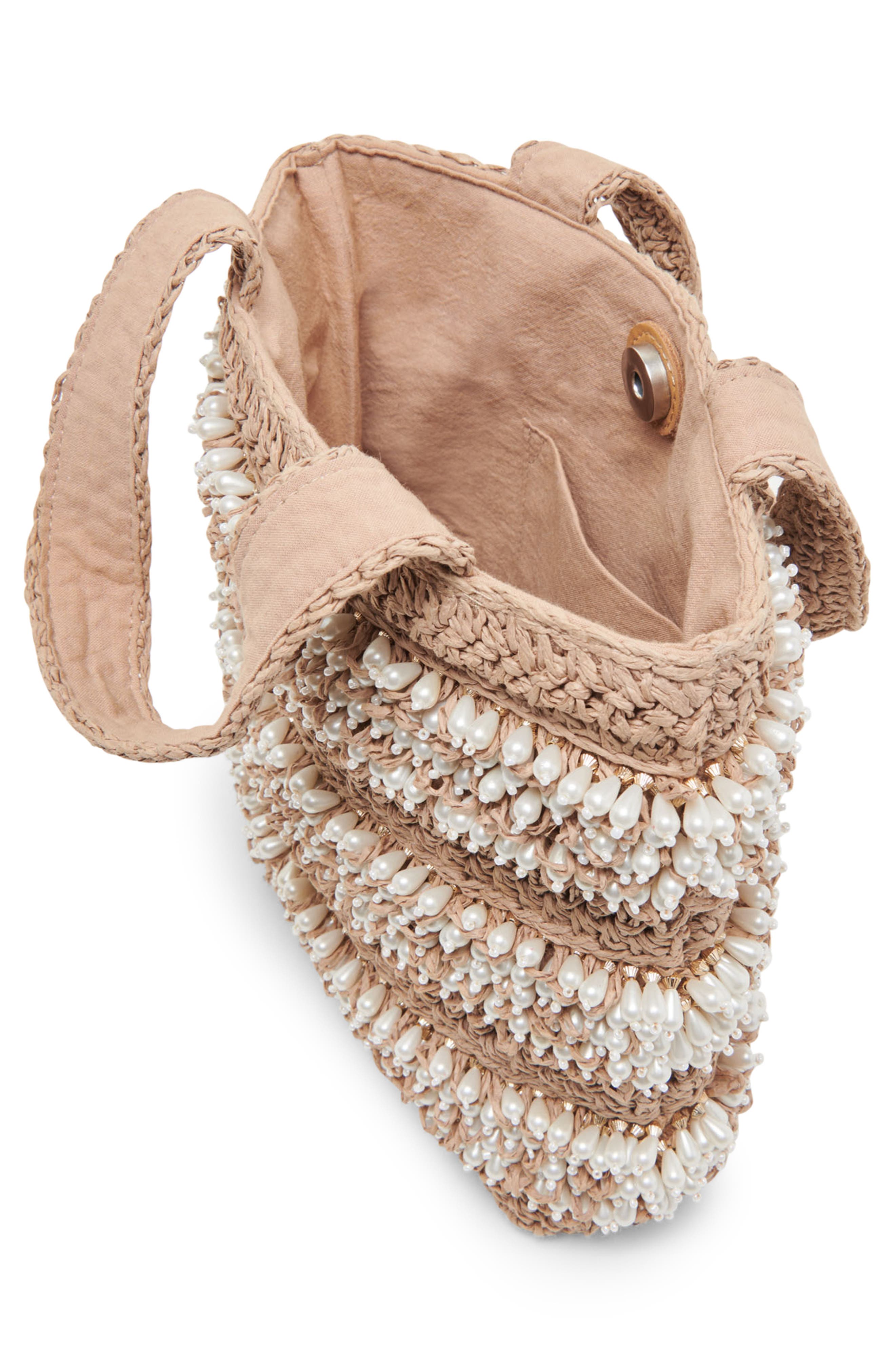 Dolce Vita Mallorca Raffia & Faux Pearl Tote, Alternate, color, Natural