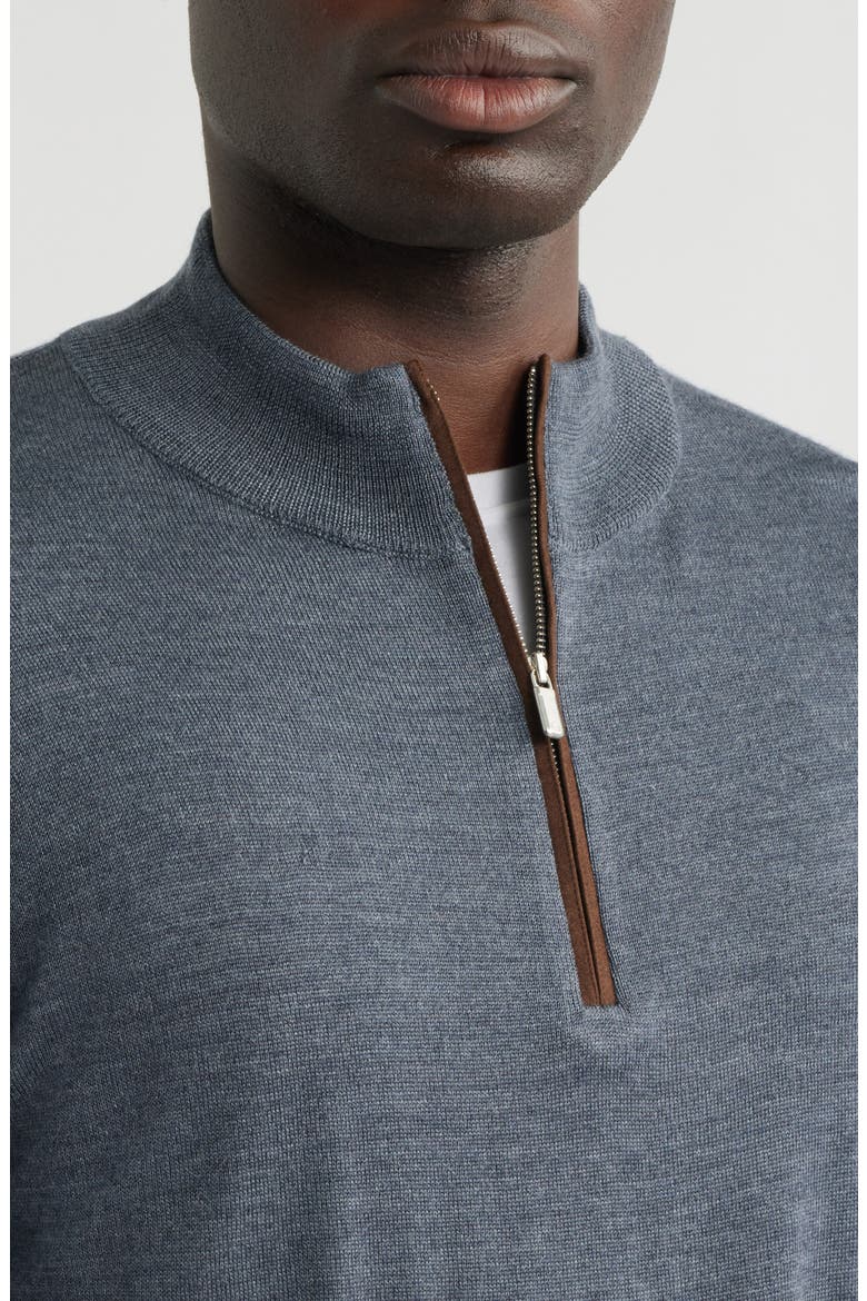 Autumn Crest Suede Trim Quarter Zip Sweater, Alternate, color, CHARCOAL