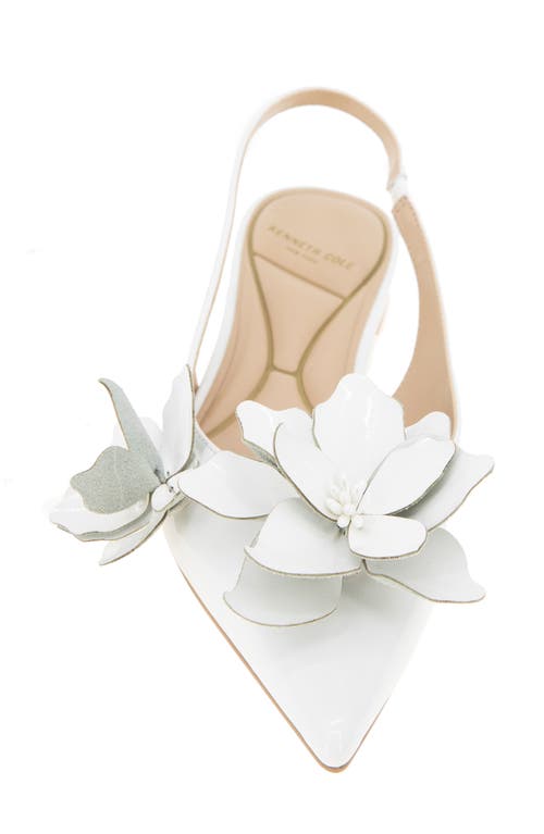 Kenneth Cole Tayla Patent Floral Appliqué Slingback In White Patent