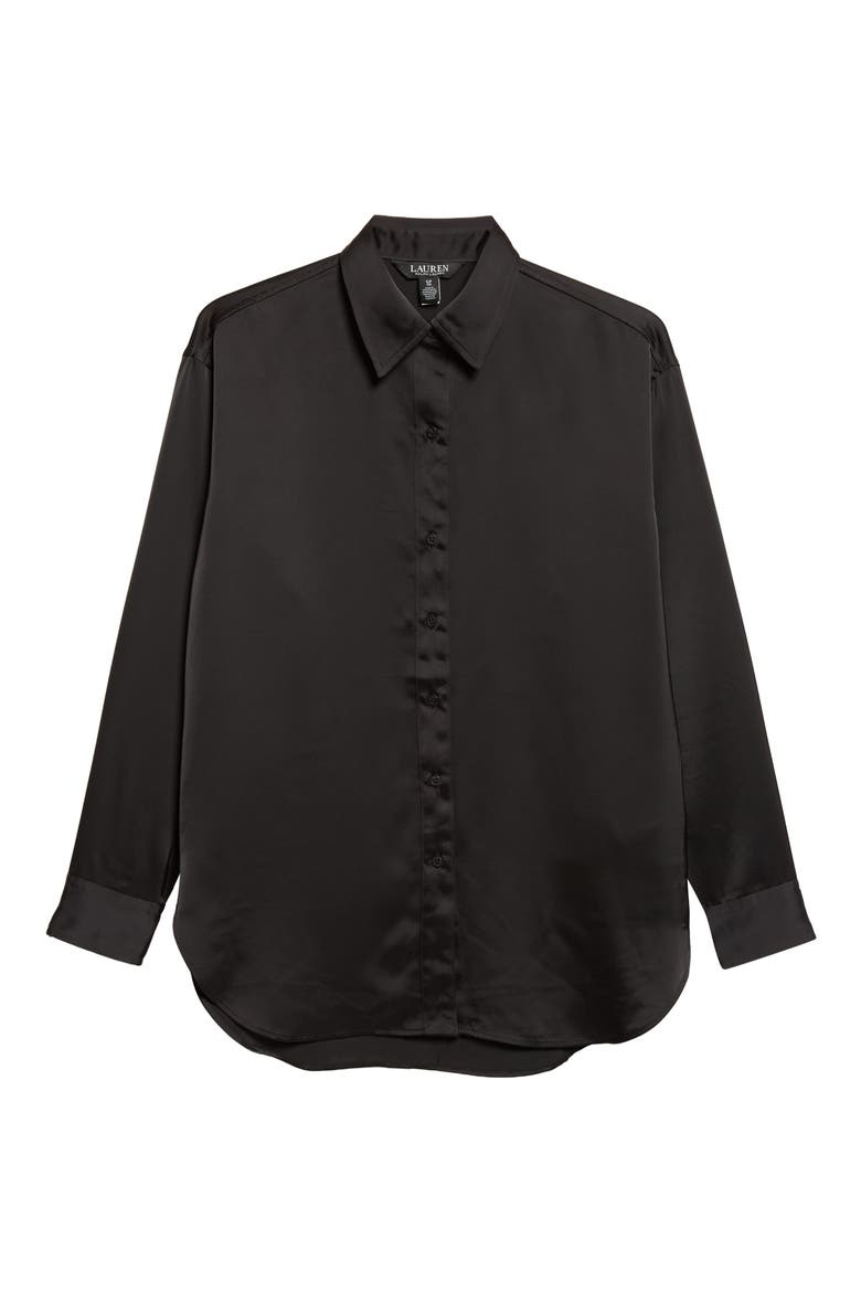 Kotta Satin Button-Up Shirt, Alternate, color, BLACK