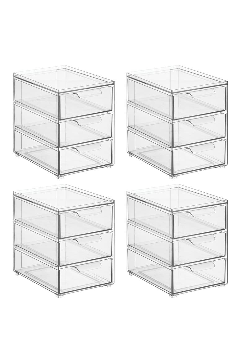 iDesign 3-Drawer Stackable Organizer for Kitchen or Pantry - Set of 4 - Clear, Main, color, Clear