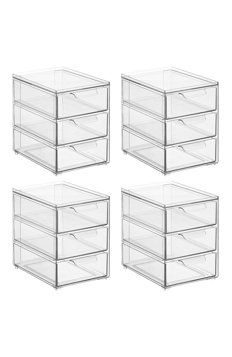 mDesign Plastic 3 Drawer Stackable Organizer for Bathroom Storage, 4 Pack, Alternate, color, 
