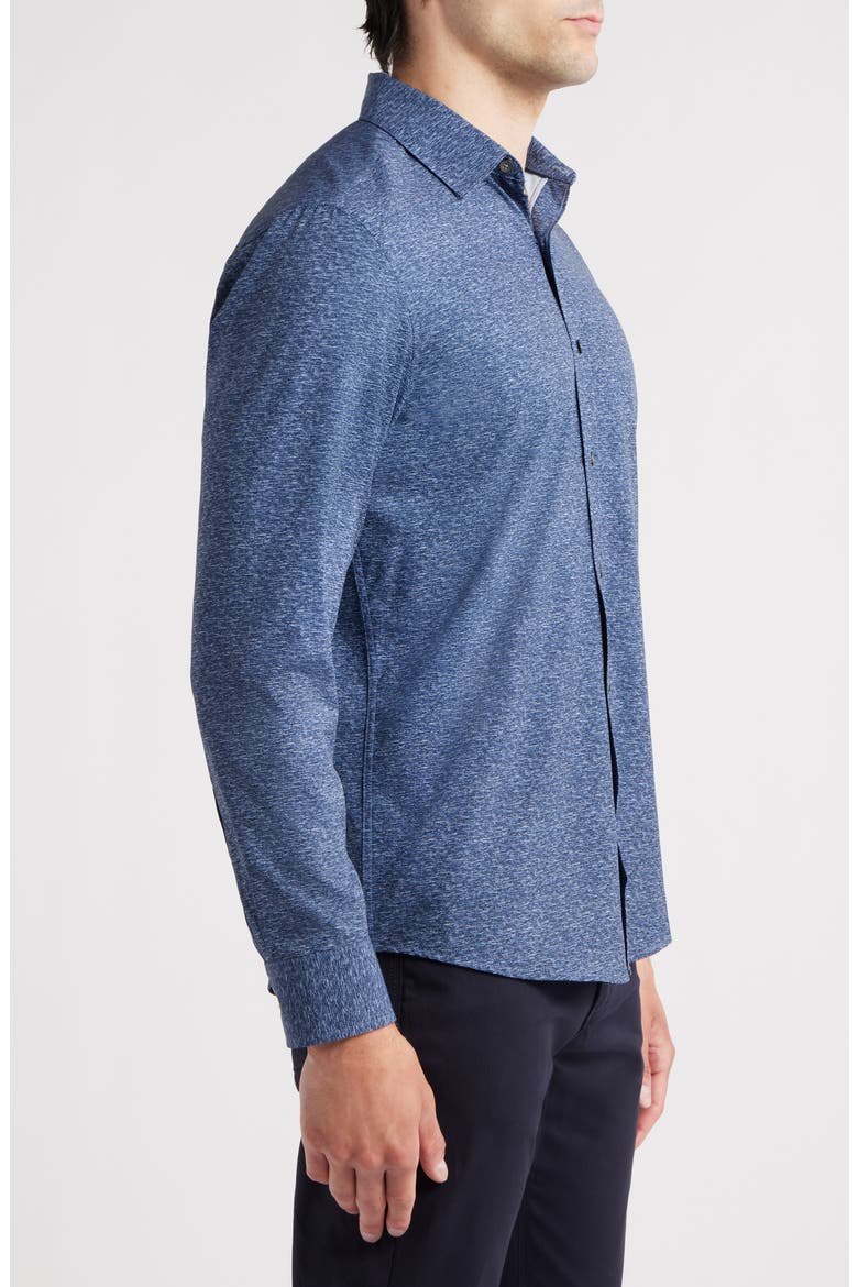 Trim Fit Mélange Performance Button-Up Shirt, Alternate, color, NAVY