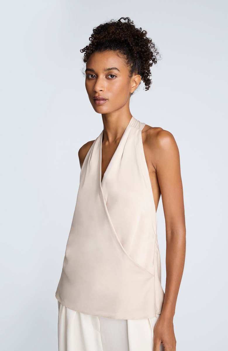 Kenneth Cole Crossover Tie Back Halter Blouse, Alternate, color, Tanline