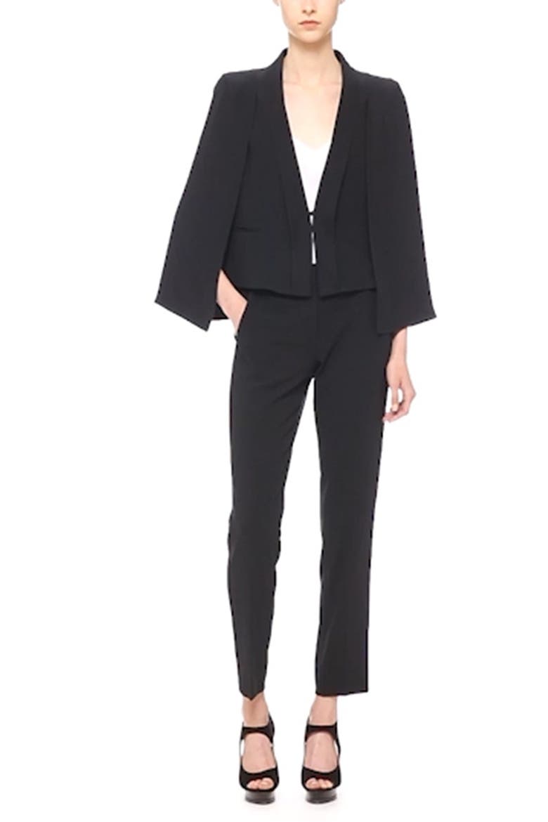 Crepe Cape Jacket, Alternate, color, BLACK