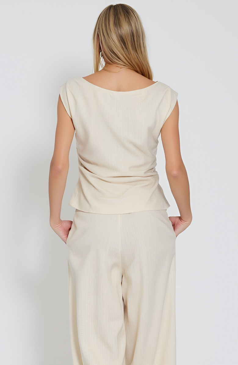 Modenaire Draped Short Sleeve Top and Wide Leg Pants Lounge Set, Alternate, color, 