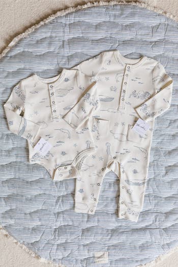 Life Aquatic Patch Pocket Organic Cotton Henley Romper