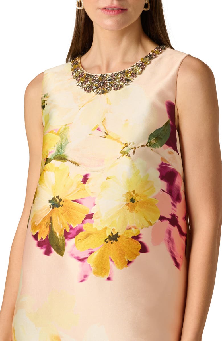 Aidan Mattox Beaded Print Mikado Gown, Alternate, color, Gold Multi