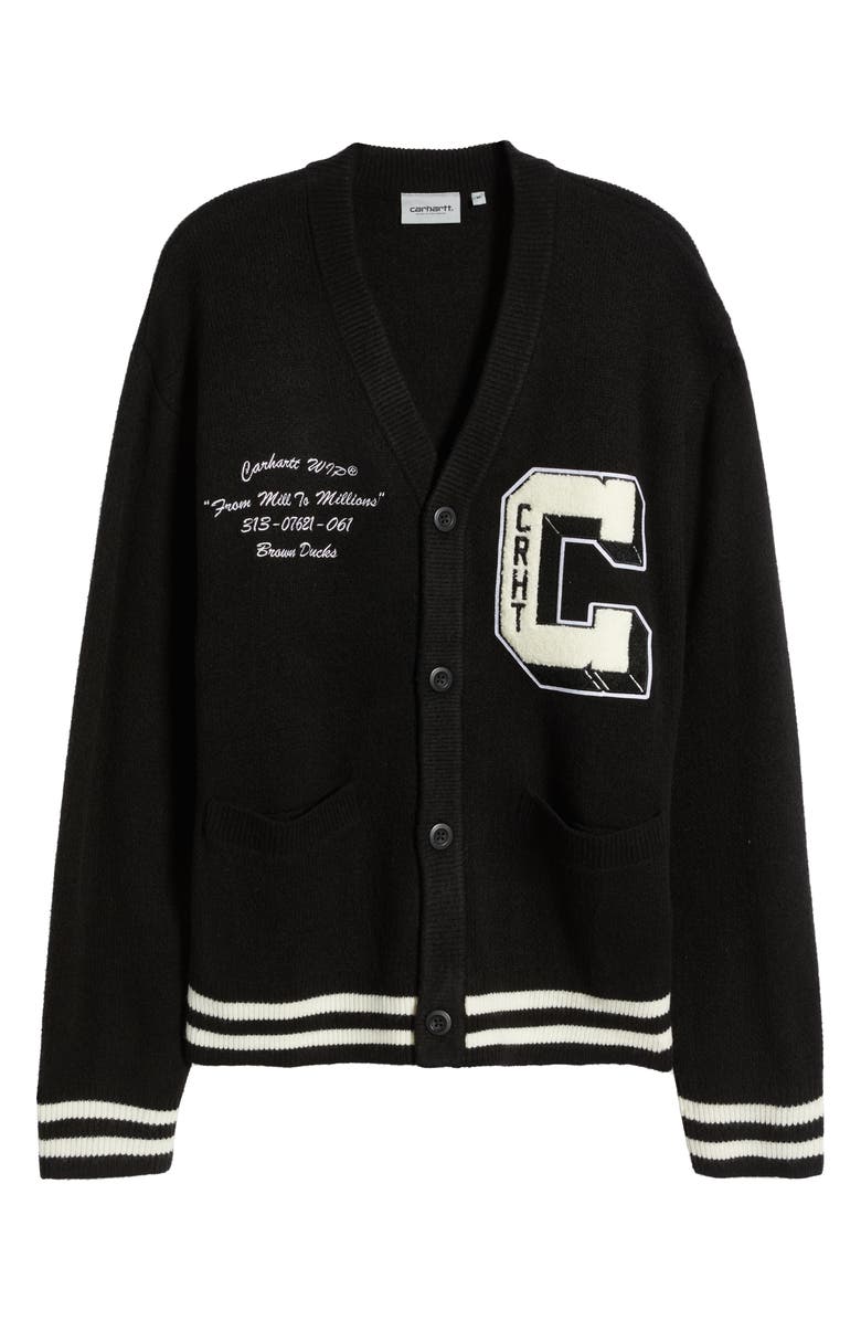 Carhartt Work In Progress Brown Ducks Embroidered Varsity Cardigan, Alternate, color, 