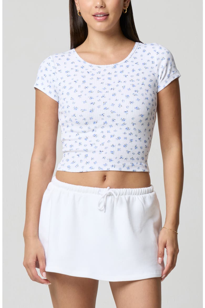 Ditsy Floral Stretch Cotton Crop Baby T-Shirt, Main, color, PETIT JARDIN WHITE/ BLUE