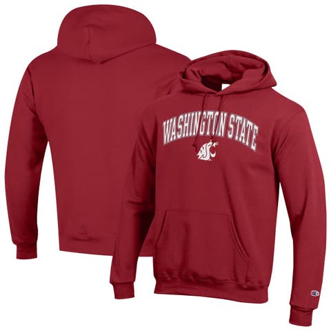 Men's Champion  Crimson Washington State Cougars Arched Logo Fleece Pullover Hoodie