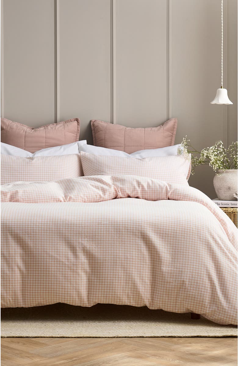 CHRISTY Gingham Yarn Dye Airy Cotton Duvet Cover Sets, Alternate, color, Pink