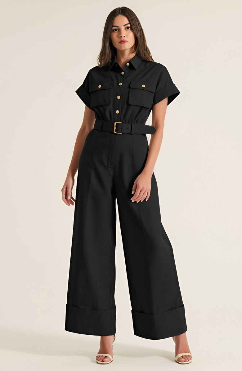 Modenaire Collared Jumpsuit with Removable Belt, Main, color,