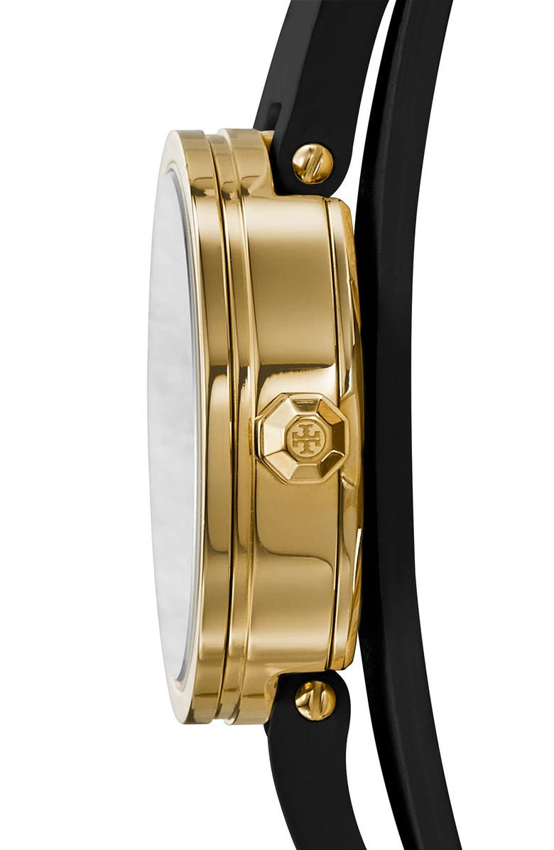 Tory Burch 'Reva' Logo Dial Double Wrap Leather Strap Watch, 28mm, Alternate, color, 