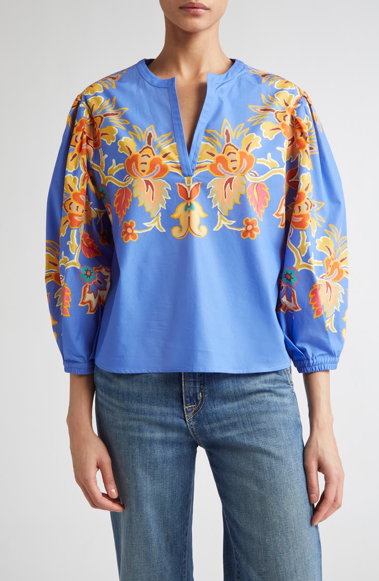 Etro Placed Paisley Cotton Top, Main, color, Printed Azure Base