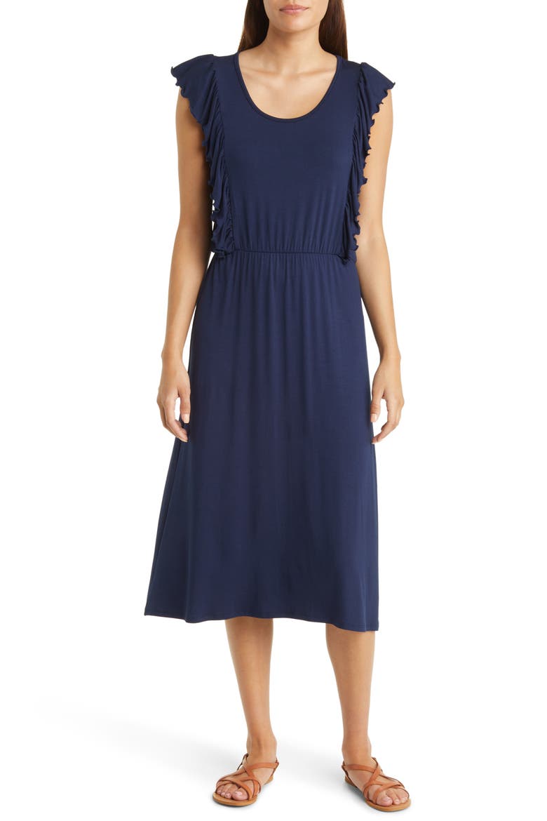 Ruffle Cap Sleeve Jersey Dress, Main, color, NAVY