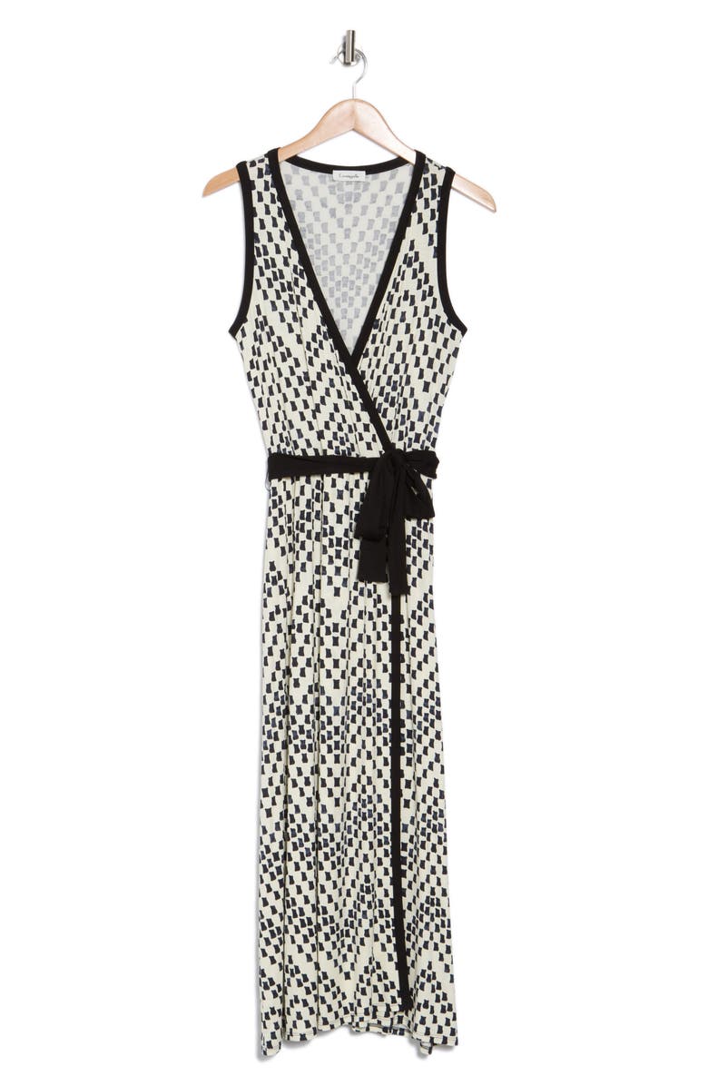Loveappella Wrap Style Print Midi Dress, Alternate, color, Ivory/ Black