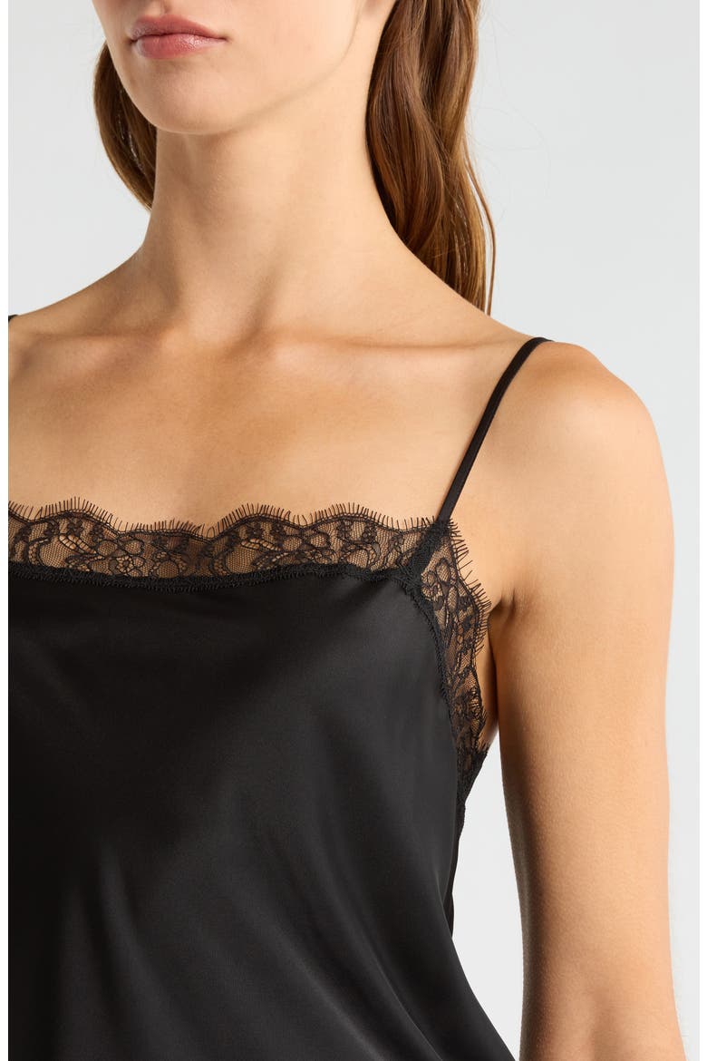 Scalloped Lace Trim Square Neck Satin Camisole, Alternate, color, BLACK
