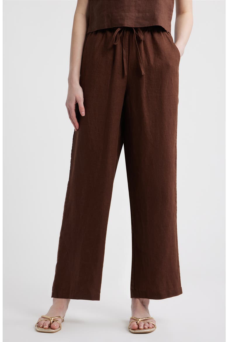 Emmie Linen Drawstring Pants, Main, color, ESPRESSO