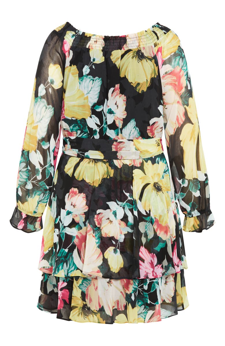 City Chic Athena Floral Off the Shoulder Long Sleeve Belted Minidress, Alternate, color, 