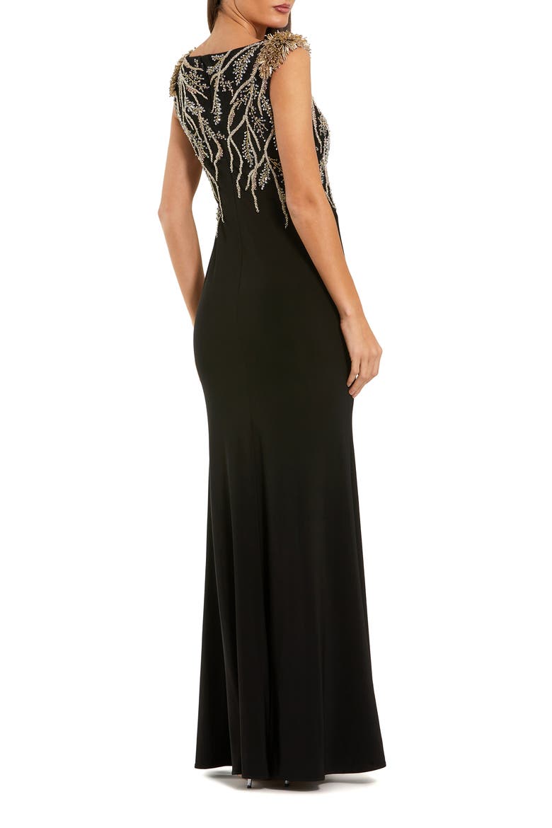 Hand Beaded Cap Sleeve Jersey Gown, Alternate, color, Black