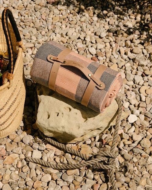 Mungo Picnic Blanket Cotton Rib Weave In Apricot