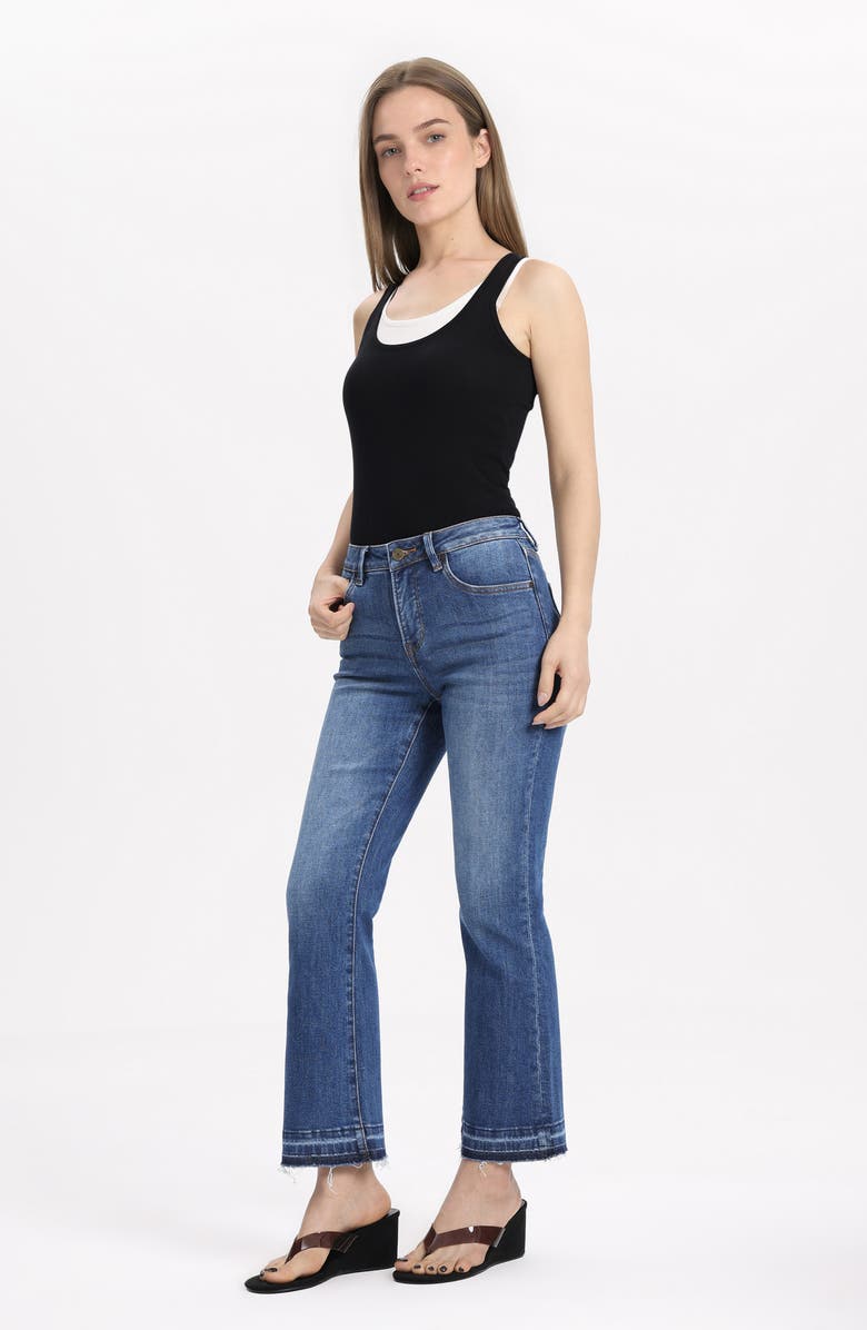 Bayeas Release Hem Mid Rise Ankle Flare Jeans, Alternate, color, Dark Blue