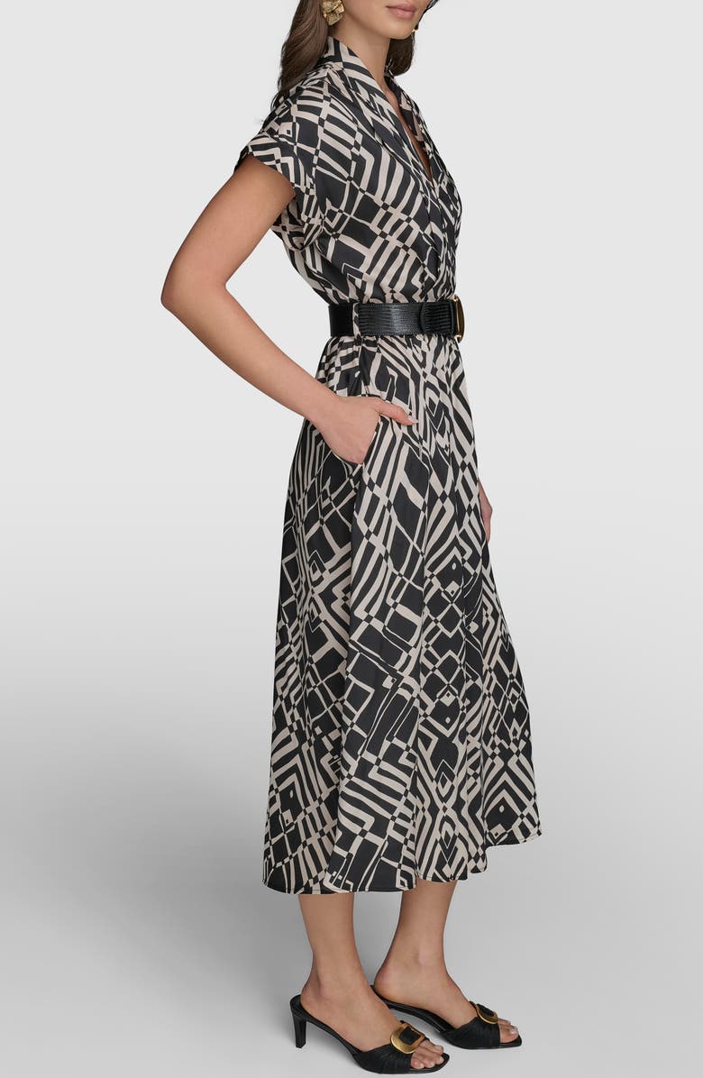 Donna Karan New York Print Belted Midi Dress, Alternate, color, Black/ Sand