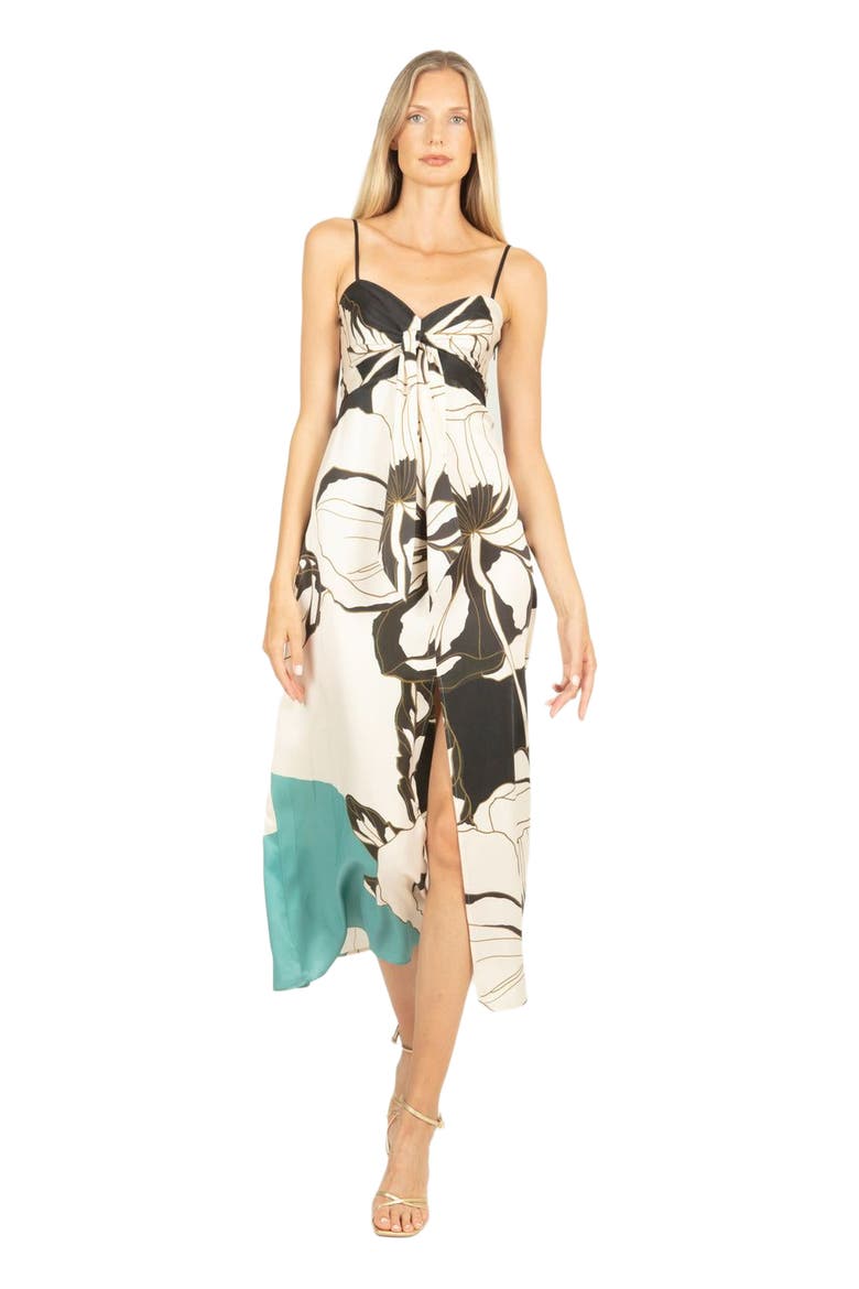 Ceres Maxi Dress with Front Slit, Alternate, color, CYAN GREEN ABSTRACT FLORAL