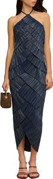 Cult Gaia Patrizia Plissé Tiered Halter Dress