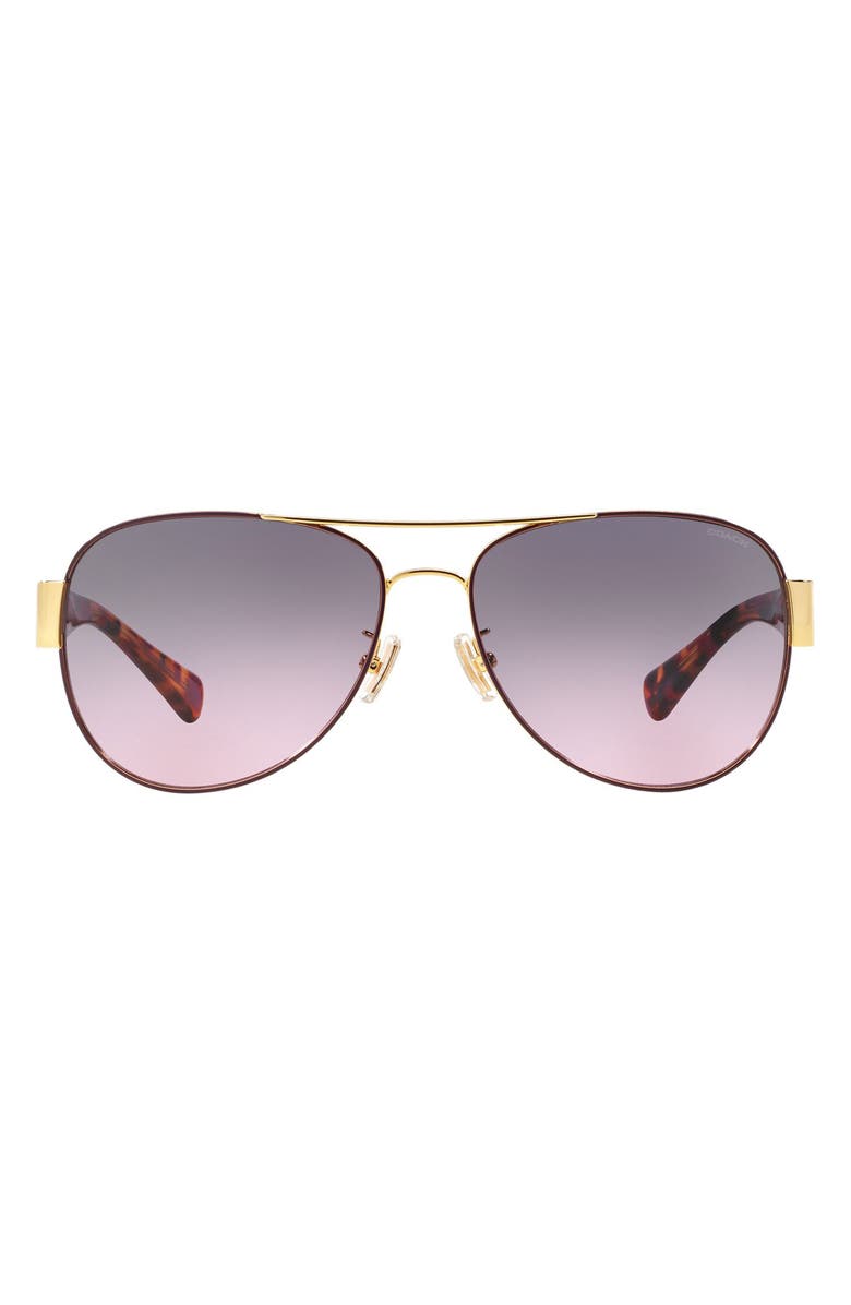 COACH 58mm Gradient Lens Aviator Sunglasses, Main, color, Tortoise Violet/ Violet