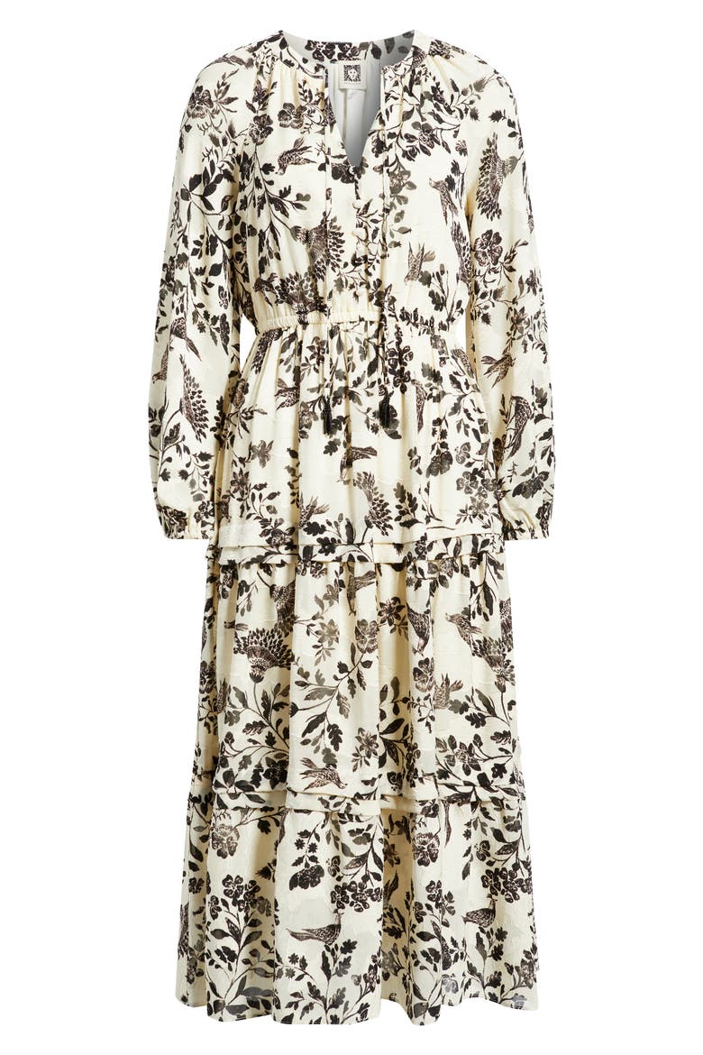 Floral Print Long Sleeve Dress, Alternate, color, SWAN WHITE/ ANNE BLACK