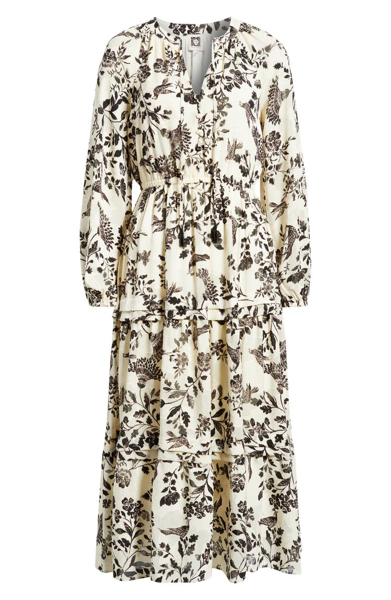 Anne Klein Floral Print Long Sleeve Dress, Alternate, color, Swan White/ Anne Black