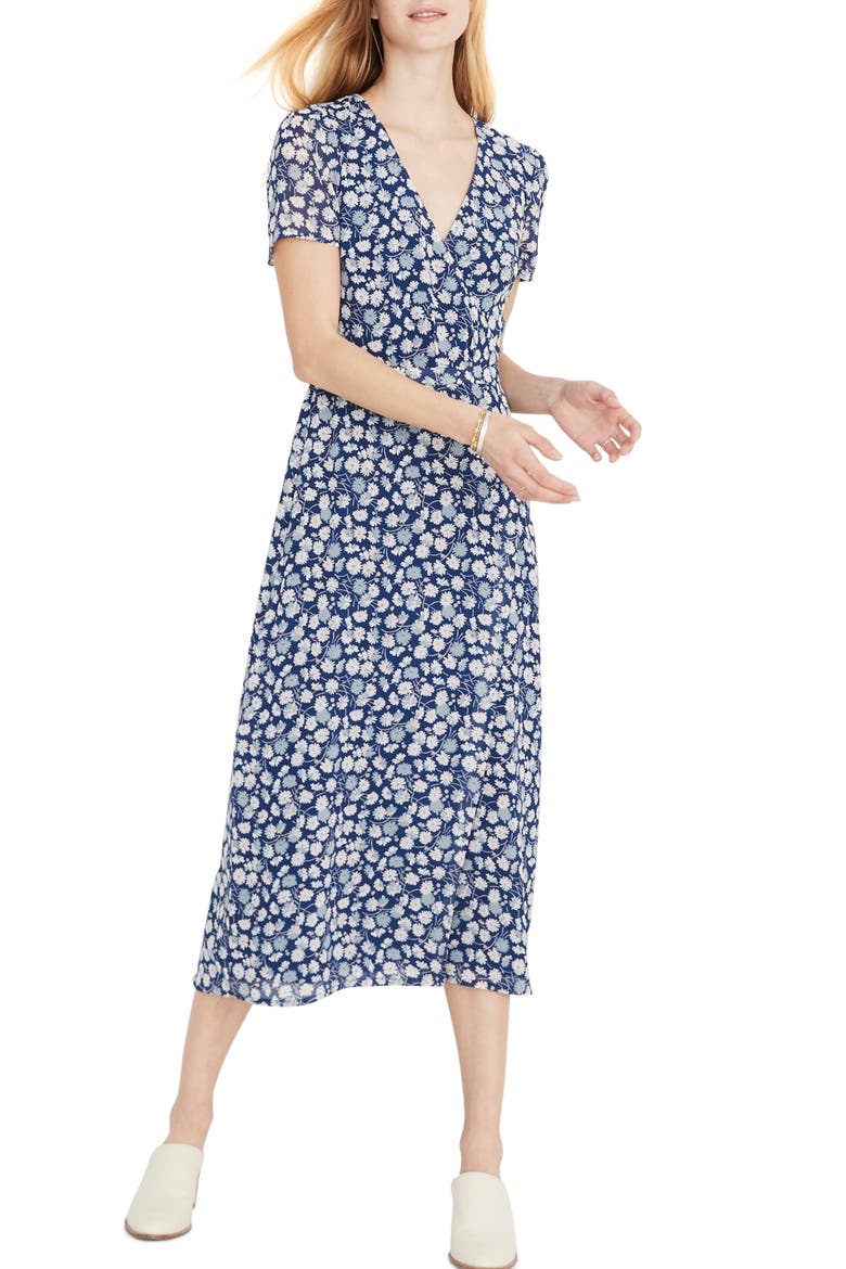 Floral Wrap Front Midi Dress, Main, color, BLUE MOON