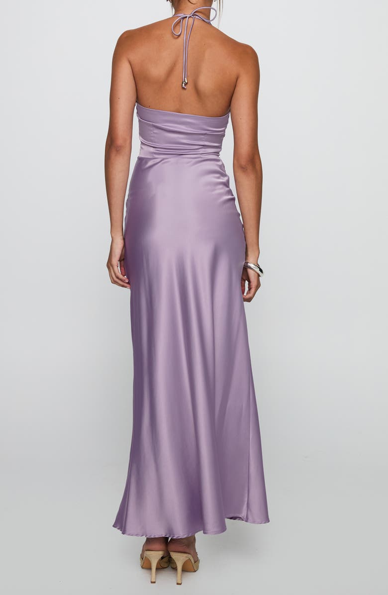 Princess Polly Rousseau Satin Halter Gown, Alternate, color, Mauve