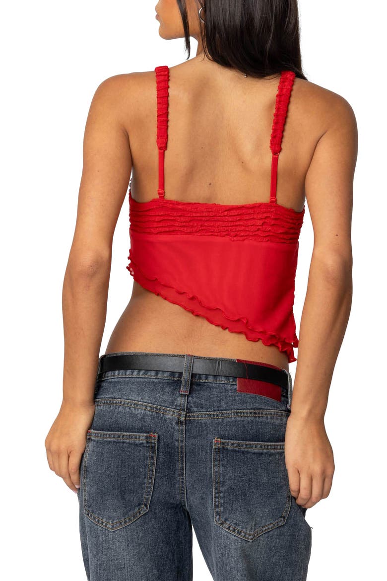Ruffle Asymmetric Crop Top, Alternate, color, RED