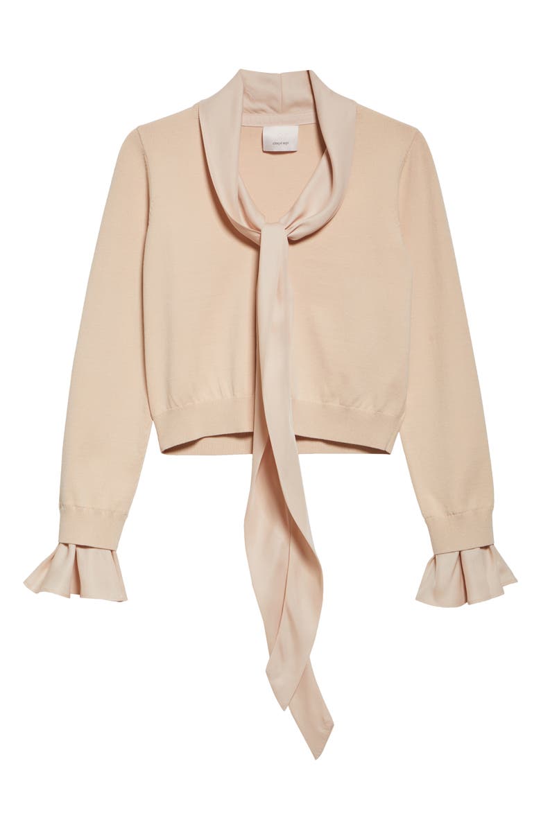 Cinq à Sept Lenu Tie Neck Crop Sweater, Alternate, color, Blush Dune
